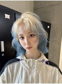 【ブロンド×ペールブルー】ブリーチデザインカラー