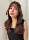 大人/小顔/シースルーバング/レイヤーカット/黒髪/ネビージュ