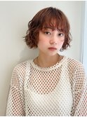 デジタルパーマボブパーマチェリーブラウンワインレッドウェーブ