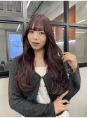 ダブルカラーチェリーレッドピンクブラウン韓国レイヤーロング