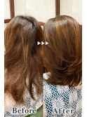 暖色カラーレイヤースタイルナチュラル髪質改善縮毛矯正