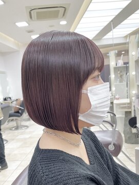 ラルム 新宿(LARME) 切りっぱなしボブ×ダークピンクカラー【韓国/新宿】