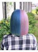 ボブ#切りっぱなし#ブルー#ピンク#ブリーチ#ダブルカラー#豊橋