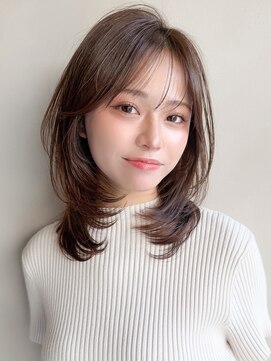 リヤン 表参道(lyann) 黒髪くびれヘア薄めバングモテ髪斜めバングココアベージュ