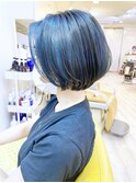 【morio成増芹澤】ショートボブ  ハイライト ネイビー