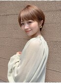 丸みショート　ワイドバング　ベージュブラウン　20代30代40代