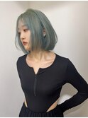 タッセルボブ韓国ヘア髪質改善ミントブルー切りっぱなしボブ