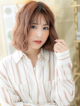 カバーヘア ブリス 志木南口駅前店(COVER HAIR bliss) ミルクティーピンクくせ毛風ゆるふわミディa志木20代30代40代