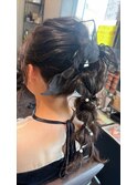 ヘアアレンジ×編みおろし×ツイン×結婚式