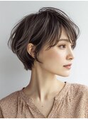大人可愛い40代50代くびれショートボブ丸みショート