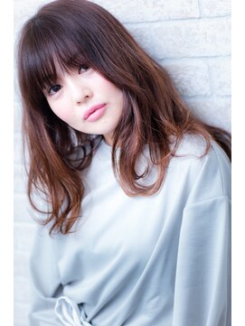 エルデ ナインズ ヘアー スタンド 川口店(elde 9's HAIR STAND) 89モーブカラー&セミウェットなワイドバングなくびれミディ 川口