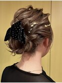ミディアレンジ結婚式参列お呼ばれヘアセットシニヨン目白美容室