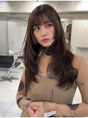 美髪エアリーロングピンクブラウン切りっぱなしボブ