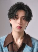 黒髪韓国ニュアンスフェザーパーマシースルーセンターパート