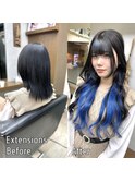 黒髪にも合う★インナーカラー×シールエクステ/ブルーブラック