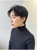 黒髪グレーベージュレイヤーロング前髪パーマ