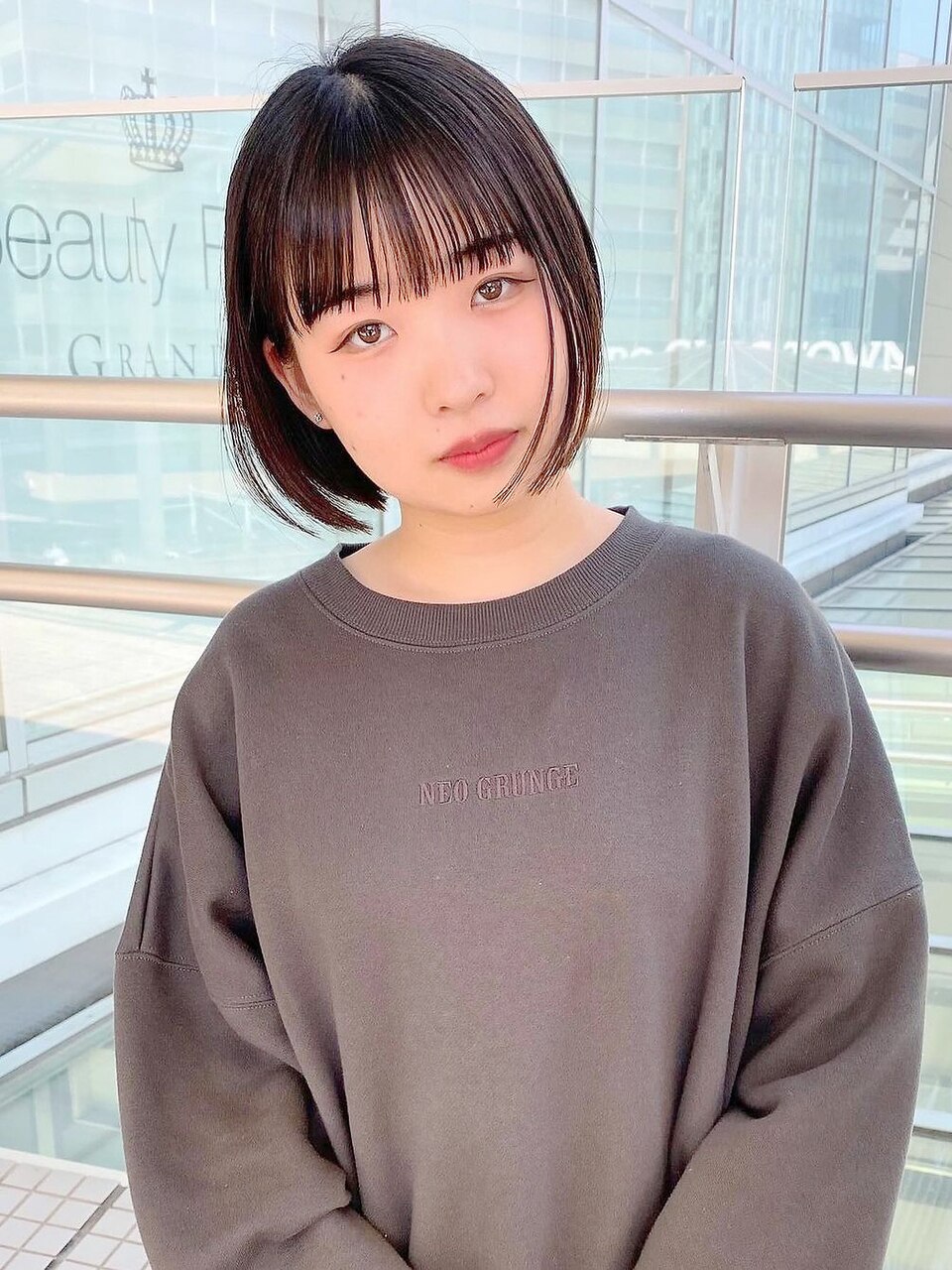 あごラインボブ*ミニボブ*切りっぱなしボブ*前髪ありボブ*黒髪