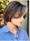 ダブルカラーブロンド地毛ハイライトボブレイヤー