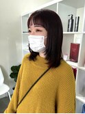 顔周りレイヤー/ミディアムヘア/ピンクブラウンカラー