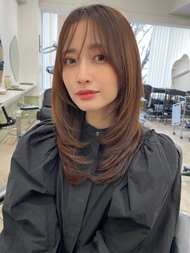 ハニーシブヤ(HONEY shibuya) ミディアムレイヤー/シャギーカット/ココアブラウン/韓国3