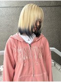 淡いピンクひし形レイヤーボブ韓国風ヘアダブルカラー3