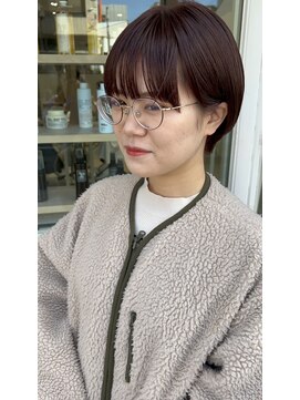 ヘアデザイン ソラ(Sola) 大人マッシュ丸みショートヘア×赤みブラウン襟足すっきり