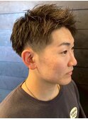 ブラウンカラー アッシュカラー ツーブロック アップバング