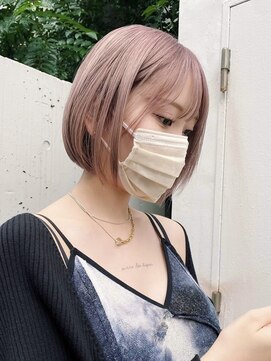 サンクプロジェクト(cinq PROJECT) 韓国ボブヘア顔周りレイヤーミルクティーベージュピンクカラー