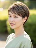 ショートボブ白髪ぼかしミルクティーベージュ