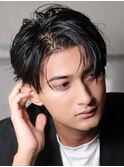 ウルフマッシュ【黒髪センターパート】アップバング