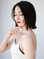 エインアンリー 表参道(AIN.ANLY.) 2ワンレンボブルフ黒髪ネビージュ小顔ぱっつん前髪ウルフパーマ