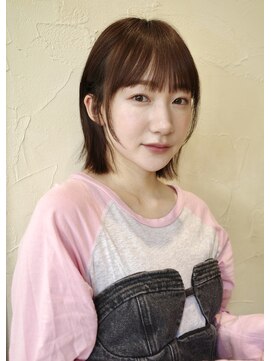 ミディアムレイヤー/ボブ/顔周りレイヤー/チョコカラー