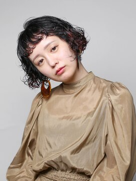 テトヘアー(teto hair) ボブ パーマ 赤髪 オレンジ ベージュ くるくる デザインカラー