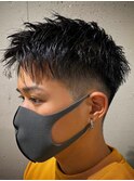 ba336ニュアンスカラー短髪刈り上げアップバング束感バーバー