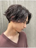 波巻きパーマセンターパートツイストスパイラルパーマ刈り上げ