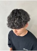 メンズ波巻きスパイラルパーマ×ホワイトメッシュ/新潟/万代