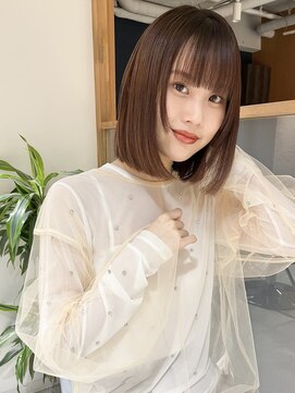 ラミエ バイ メルト 吉祥寺(lamie by melt) "久保田"地毛風縮毛矯正ストレート切りっぱなしボブ前髪カット