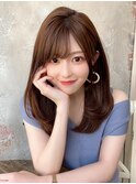 シャギーレイヤーロング韓国ワンホンヘアシースルーぱっつん前髪