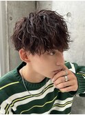ツイストスパイラルパーマツーブロック刈り上げメンズマッシュ