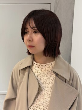 ヨーク(YOKE) 【YOKE】ボルドーワインレッドブリーチ無し顔周りレイヤーボブ