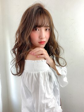 クシュ 所沢西口プロぺ通り(kusyu... ) くびれヘア韓国風巻きアプリコットオレンジ夏ハイライトカラー