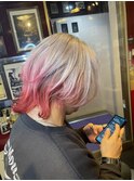 シルバーandレッドピンクグラデーション