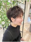 大人可愛いショート/小顔/ハイライト/白髪ぼかし/30代/40代