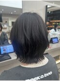 レイヤーボブアッシュブラウンカラー赤み消しカラーグレー