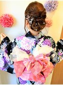 浴衣 編み込みアレンジリボン風 帯結び