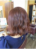 ロングボブ×ピンキーベージュ