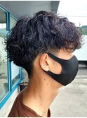 メンズパーマセンターパートマッシュツイストスパイラルパーマ