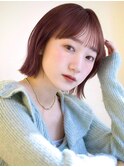モーヴピンク シースルーワイドバング くびれ ミディアムヘア