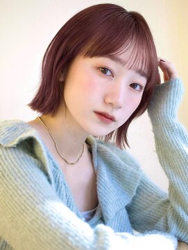 ガーデンヨコハマ(GARDEN YOKOHAMA) モーヴピンク シースルーワイドバング くびれ ミディアムヘア