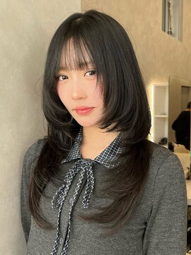 オムニス 表参道(Omnis) 暗髪ザクザクレイヤーハッシュカットワンカール表参道黒髪